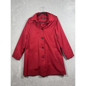 Lauren Ralph Lauren Jacket Womens Medium Red Hooded Button Front Coat Trench